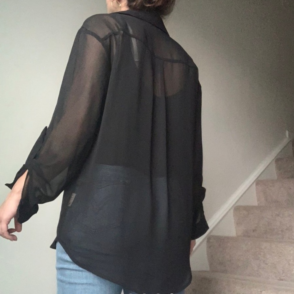 Black See Thru Button Down Blouse - image 4